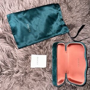 Gucci suede sunglass box, brand new with silk bag and cloth wipe in packaging